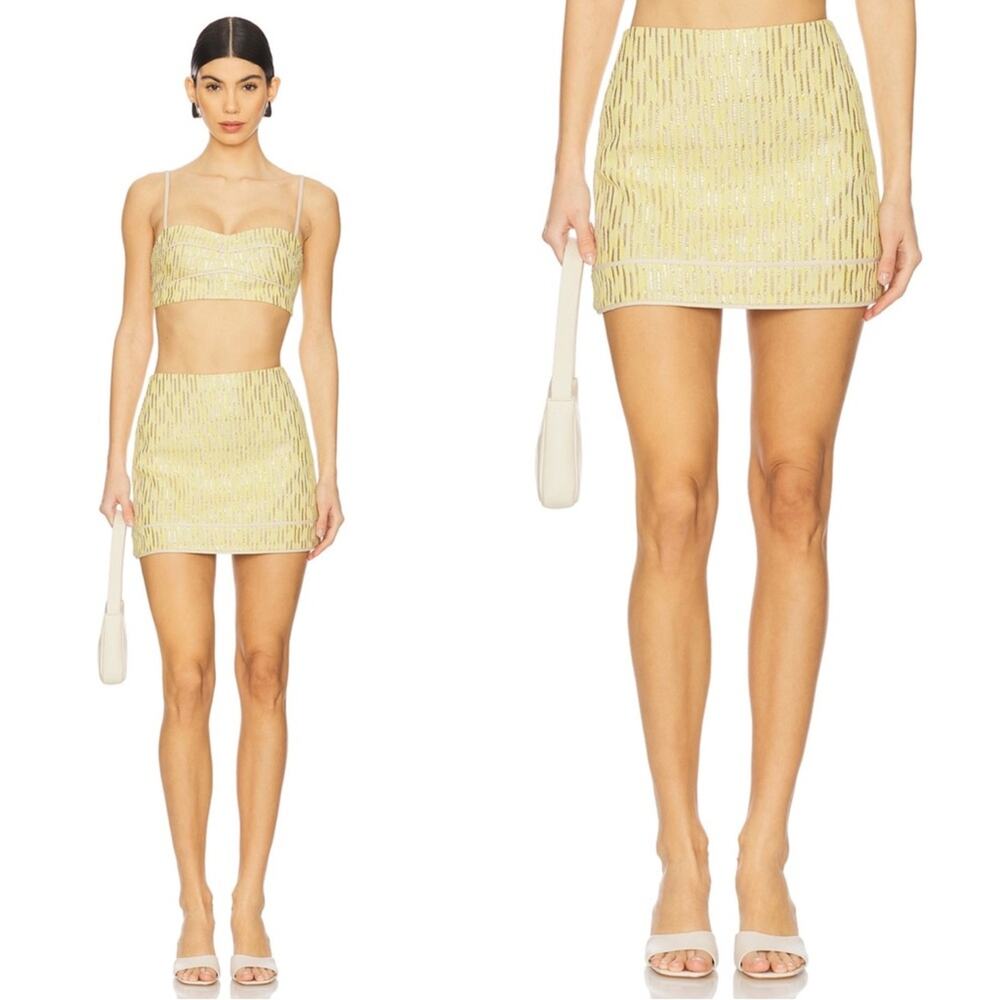 ALEXIS Kwon Metallic Tweed Gold Yellow Mini Skirt Size Large
